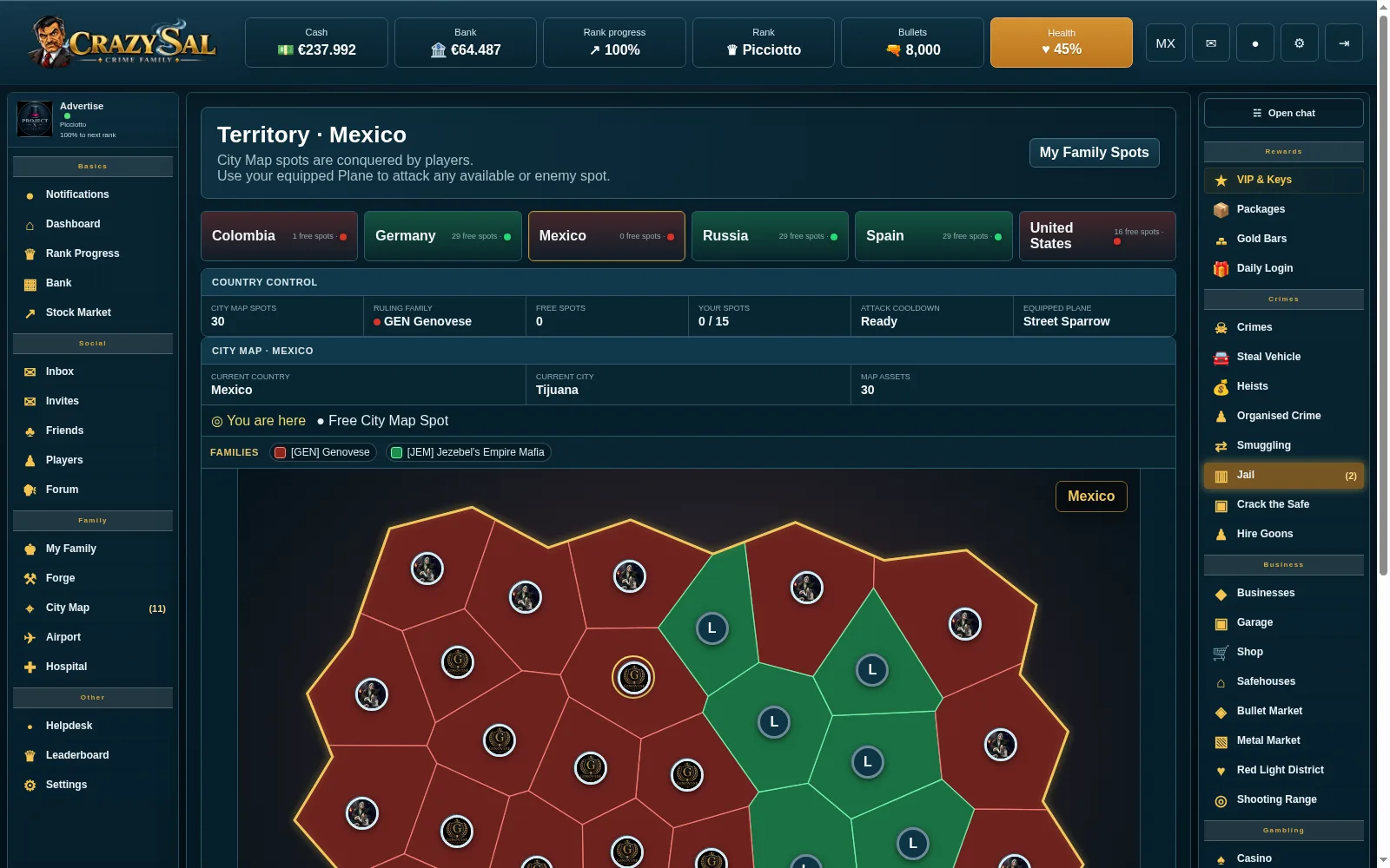 Territory map with spots to conquer and income for you and your family